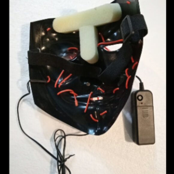 Purge Rave Party Red Light Up Stitches Scary LED MASK Costume Cosplay Halloween - Picture 9 of 10